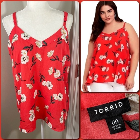 TORRID Sophie Coral & White Floral Georgette Swing Sleeveless Tank Blouse - 00 - Picture 1 of 8